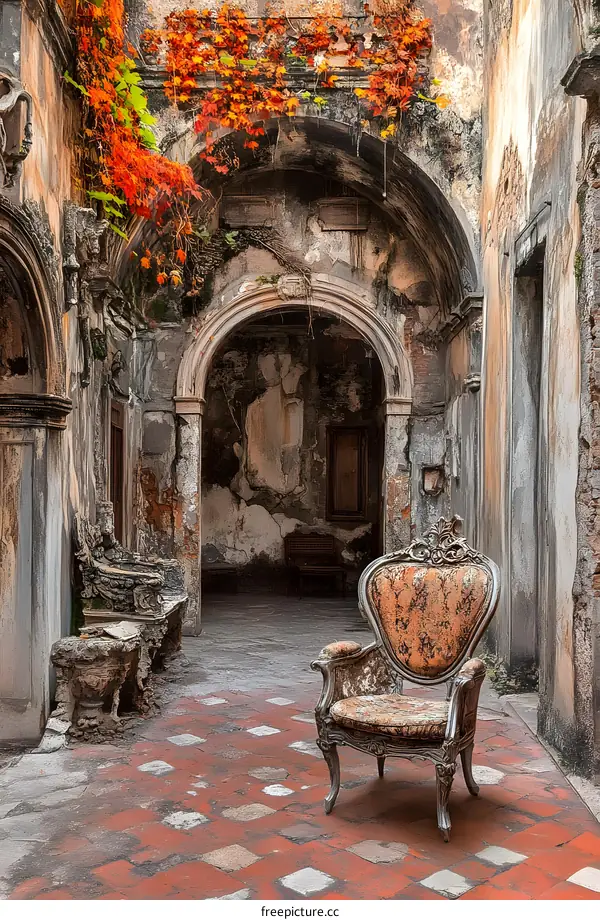 Vintage Chair in an Abandoned Courtyard