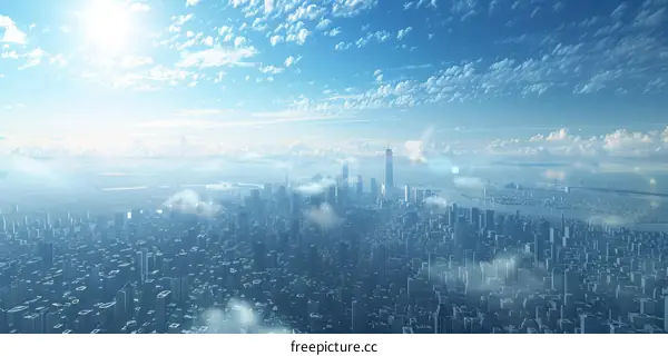 Blue Skies, White Clouds over Urban Metropolis