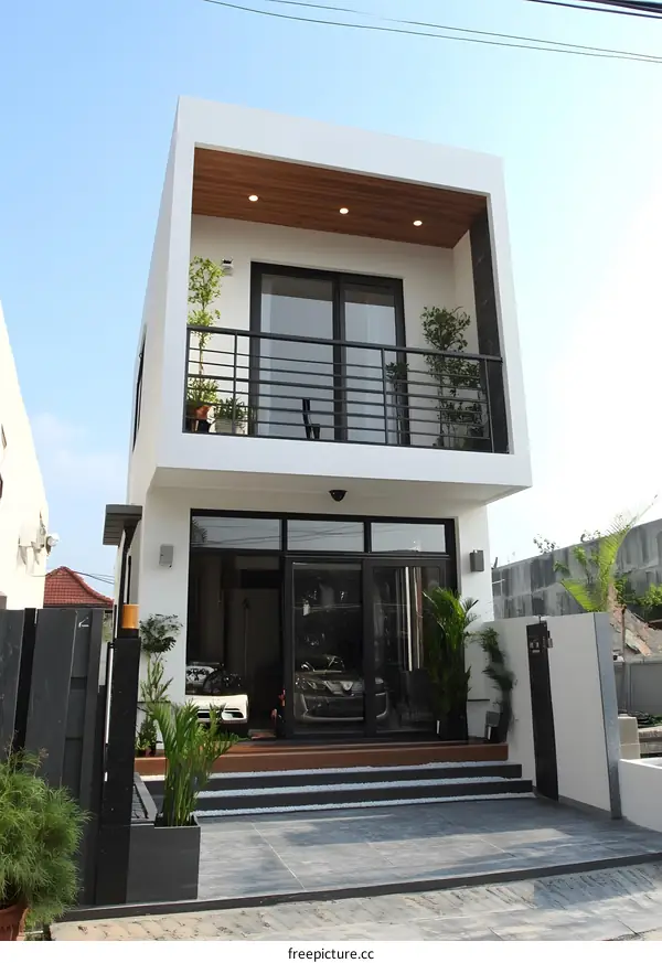 Modern Minimalist Home Exterior Design with Balcony