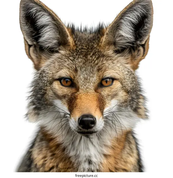 Close Up Portrait of Coyote with White Background