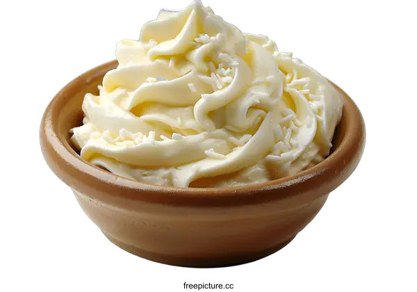 [Transparent Background PNG]White icing in a brown bowl