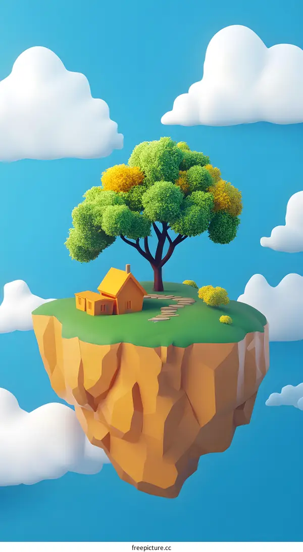 Floating Island with a Tree and a House in the Sky