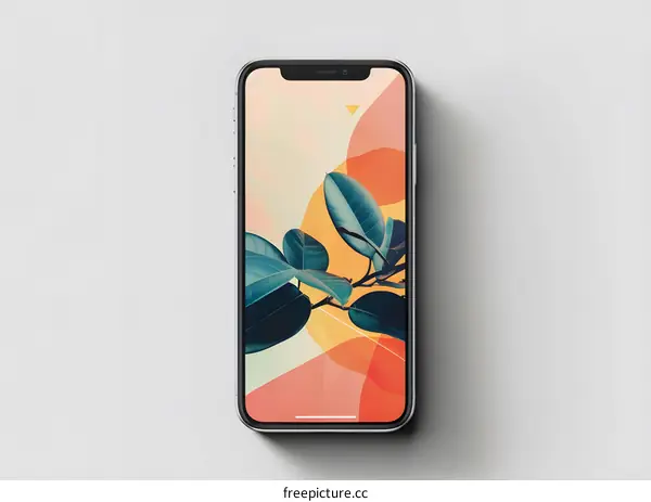 Minimalist Phone Mockup With Green Leaves and Abstract Shapes