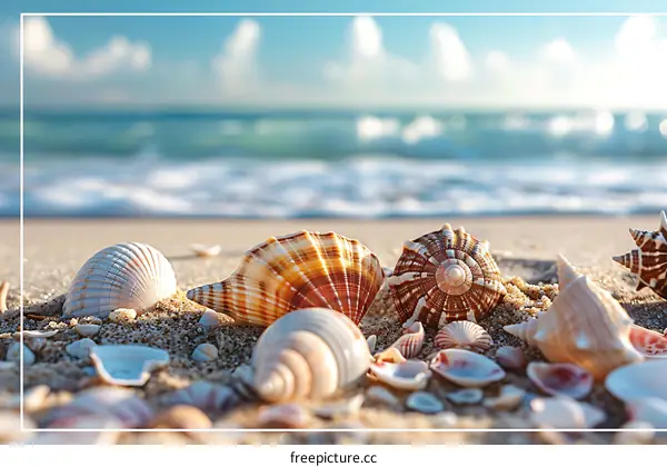 Seashells on the Beach at Sunset