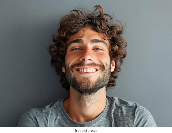 Portrait of a Smiling Man with Curly Hair
