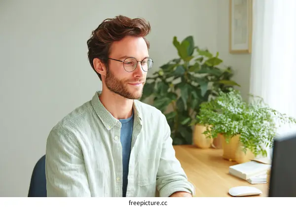 Man Working from Home Office Focus