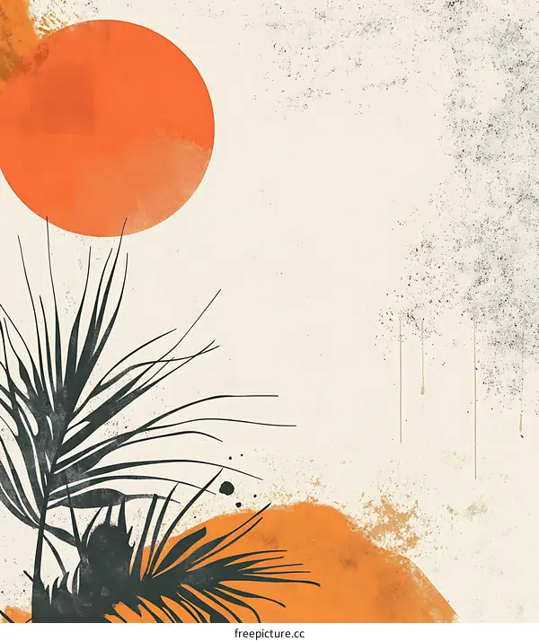 Minimalist Palm Tree Sun Abstract Illustration