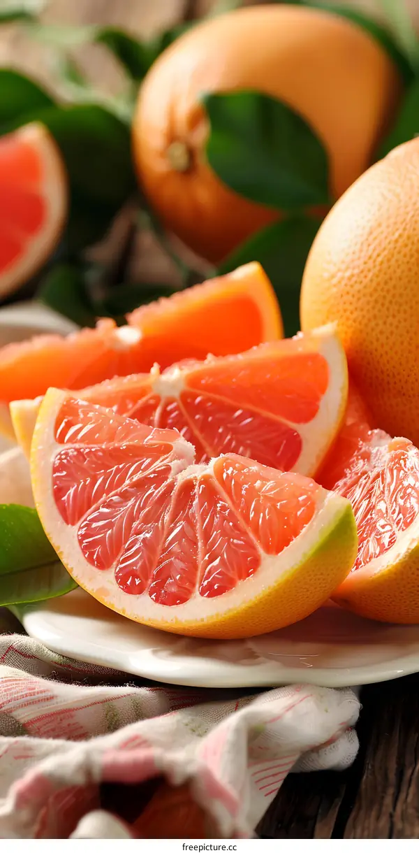 Fresh Grapefruit Slices on a Plate