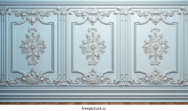 Exquisite Blue Wall Panel with Intricate Carved Floral Design