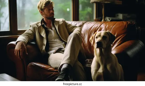 A man and his dog are sitting on a couch.