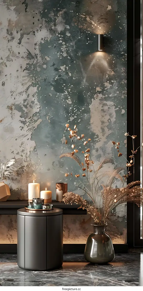 Modern Interior Design with Rustic Wall and Candles