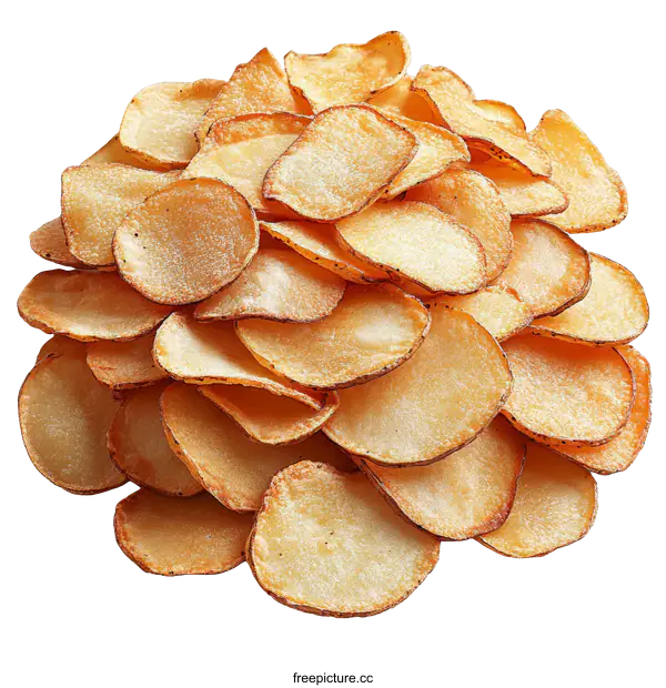 [Transparent Background PNG]Crispy Potato Chips Pile Closeup