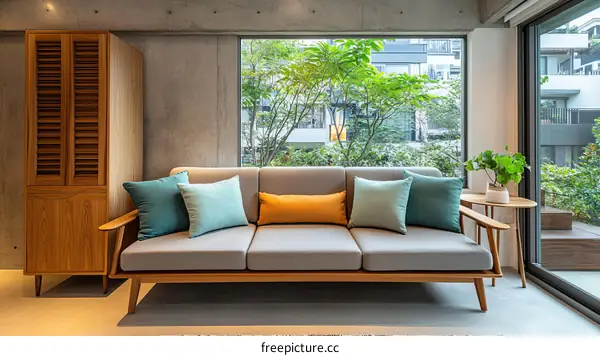 Modern Wooden Sofa in a Stylish Apartment