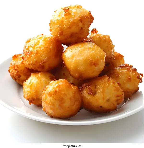 Golden Brown Fried Dough Balls on a White Plate