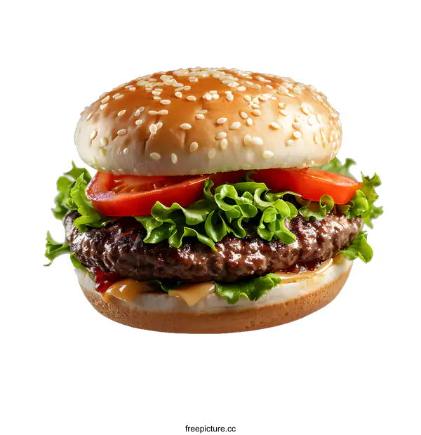 [Transparent Background PNG]yummy hamburger with lettuce tomato and cheese