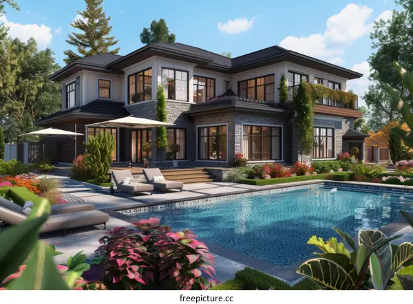 Luxury Mansion Backyard with Swimming Pool