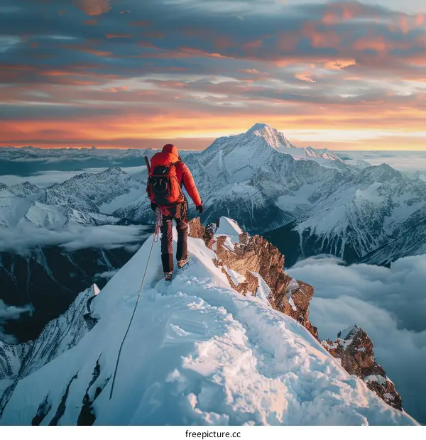 Mountaineer on a Summit Ridge