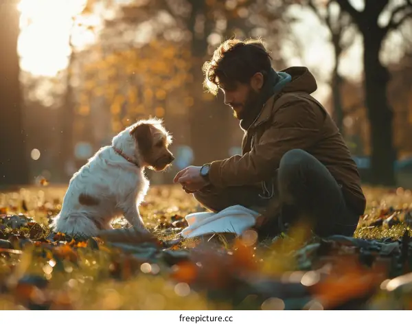 Man playing with a dog in the park