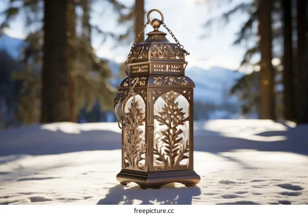 Ornate Lantern in a Snowy Winter Landscape