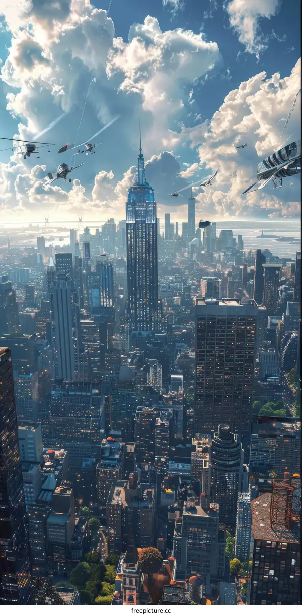 Aerial Futuristic Cityscape of New York