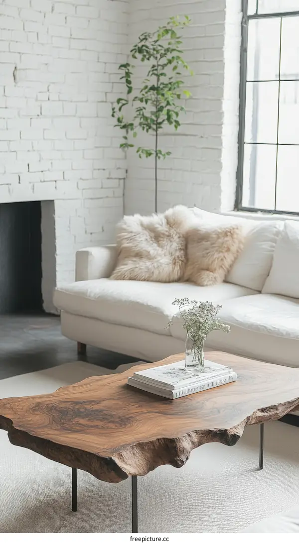 Modern Minimalist Living Room with a Unique Coffee Table