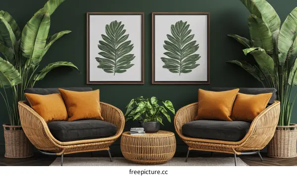 Tropical Interior Design with Framed Leaf Art