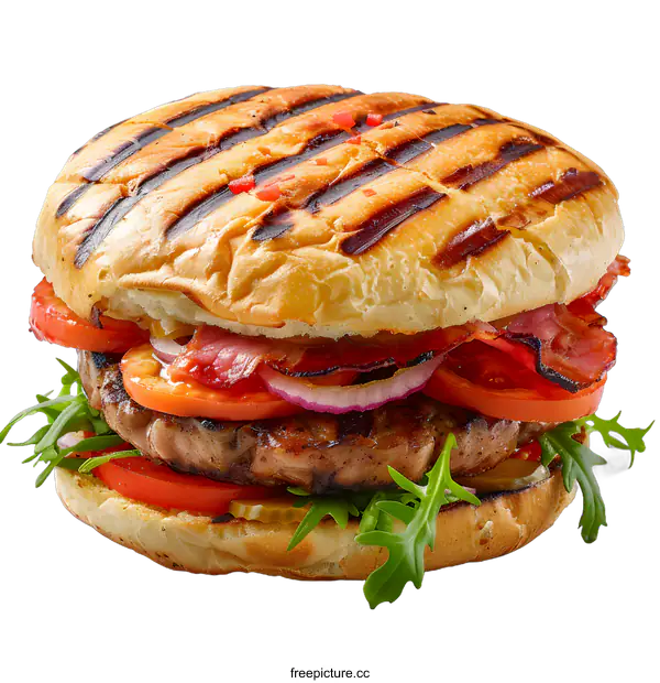 [Transparent Background PNG]yummy burger with fresh vegetables