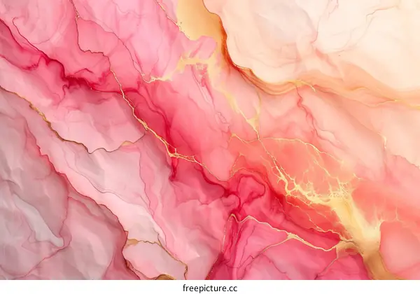 Abstract painting with pink, gold, and white colors