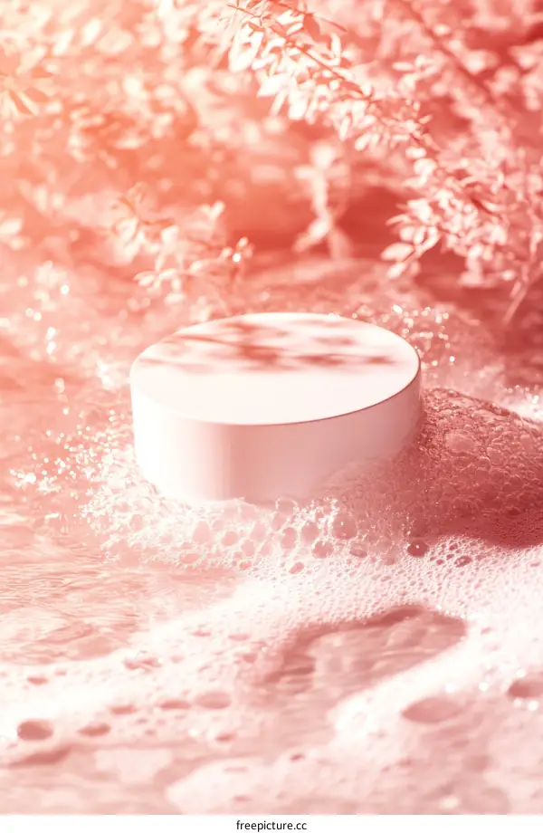 Pink Cosmetic Product Display on a Watery Surface