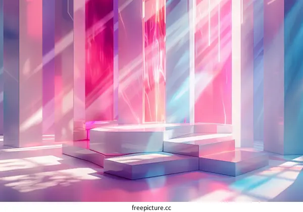 Pink and blue 3D rendering of geometric shapes