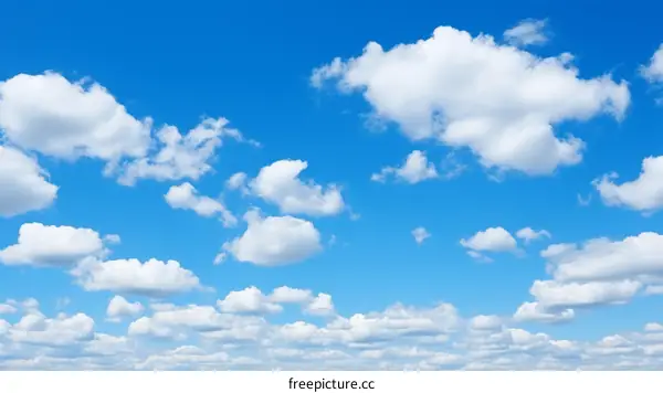 Majestic Blue Sky Adorned with Fluffy White Clouds
