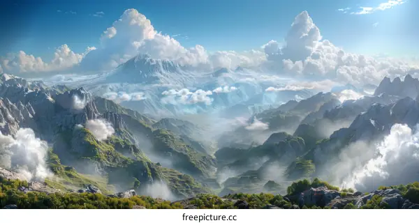 Majestic Mountain Landscape with Misty Rivers