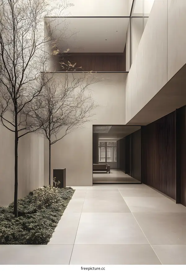 Minimalist Modern Courtyard Design with Greenery