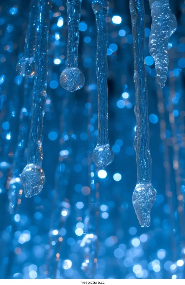 Sparkling Blue Icicles with Blurred Lights