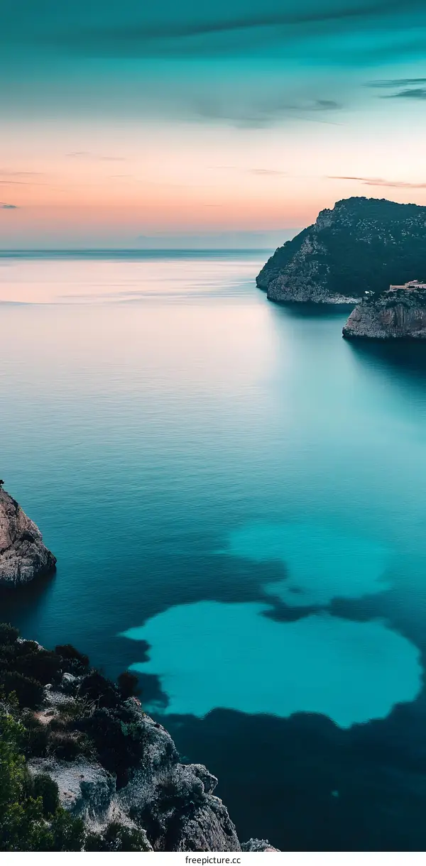 Aerial View of Clear Blue Sea with Rocky Cliffs