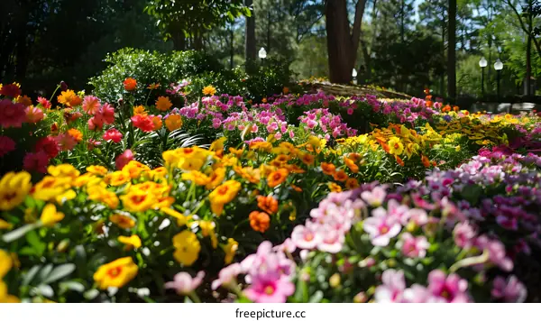 Colorful Flowers in Bloom in a Sunny Garden