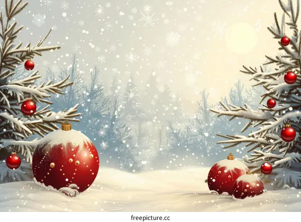 Christmas Scene with Snowflakes and Cardinals