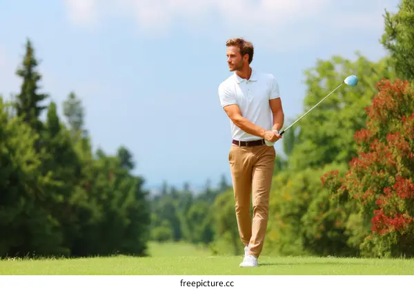 Man Golfing in a Golf Course