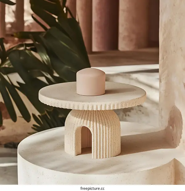 Minimalist Concrete Table and a Pink Candle