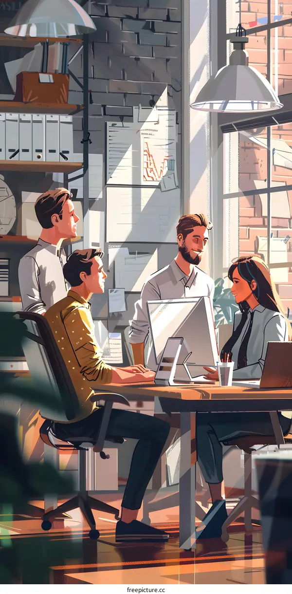 Group of People Working on a Computer in a Modern Office