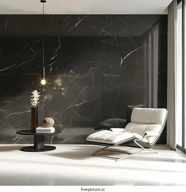 Modern Minimalist Interior Design with Black Marble Wall