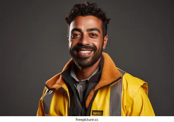 Portrait of a smiling young man wearing a yellow jacket