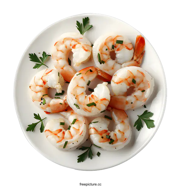 [Transparent Background PNG]Cooked shrimps on a white plate