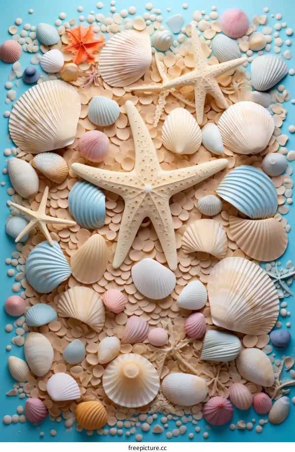 Pastel Seashell and Starfish Background