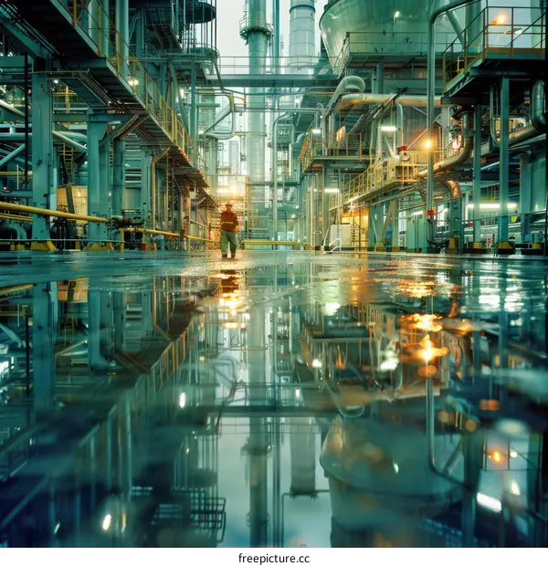 Oil and gas worker walking through a processing plant