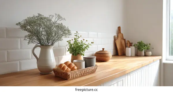 Cozy Kitchen Decor with Flowers and Bread