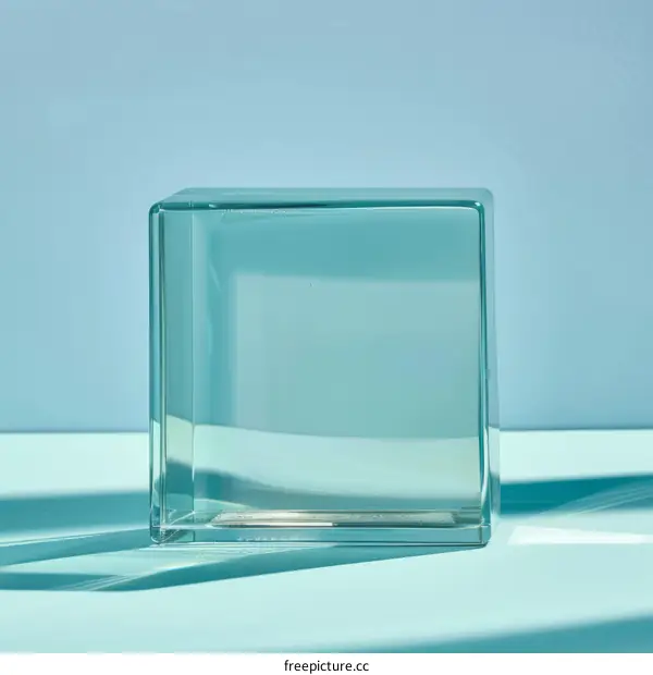 glass cube on blue background