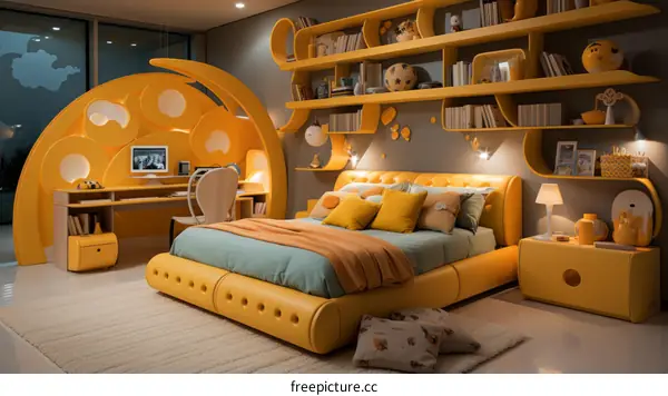 A Yellow Bedroom With a Futuristic Design