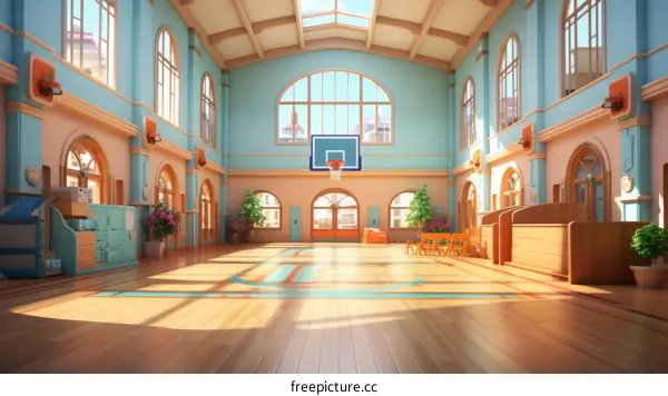 An illustration of an empty school gym
