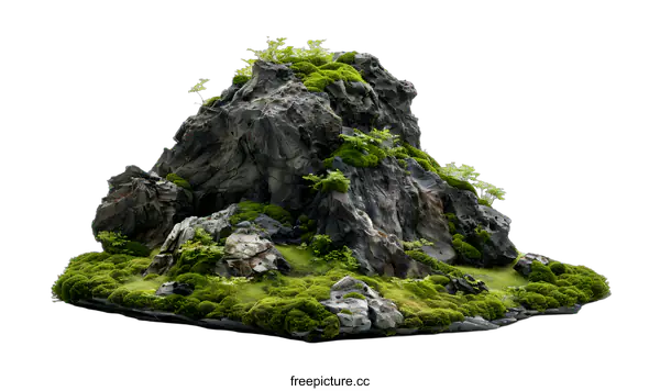 [Transparent Background PNG]Green Moss Covered Rocky Mountain Miniature Landscape